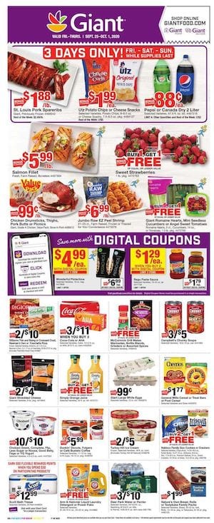 Giant Weekly Ad Sale Sep 25 Oct 1 2020