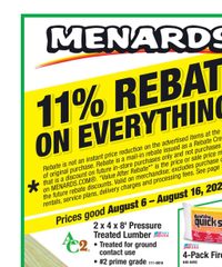 Menards Ad 11% Rebate* Sale August 5 - 17, 2026